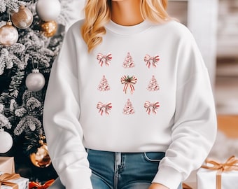 Christmas Bow Decor Clothing Coquette Sweatshirt, Christmas gift for Her Teacher Principal Mom Aunt Nurse Pharmacist Gildan 18000 sweatshirt