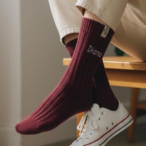 Personalized Wool Socks, Custom Embroidered Socks, Cozy Winter Gift, Soft Knit Monogram Socks, Custom Name Socks for Her & Him, Wool Socks