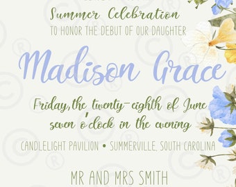 Blue and Yellow Floral Invitation