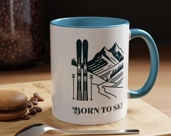 Born to Ski Mug, Winter Snow Sport, Mountain Lover Gift
