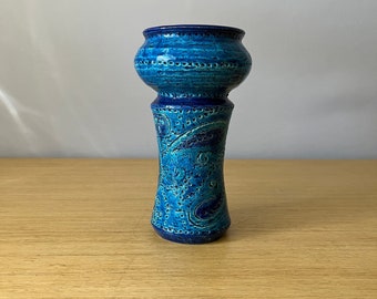 vintage bitossi rimini blue paisley italian candle holder for rosenthal netter, aldo londi design
