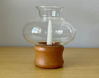 vintage teak hurricane lamp candle holder