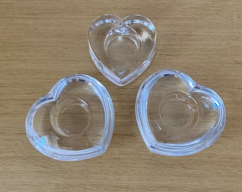 set of three orrefors sweden crystal heart candle holders