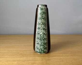 west german pottery vase in green, white, and brown