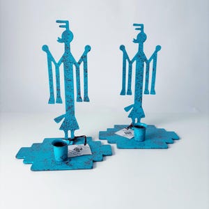 vintage arizona studio turquoise metal candle holders / southwest native american style