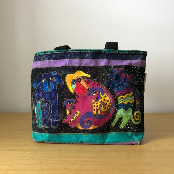 vintage laurel burch small canvas tote / lunch bag - image 1