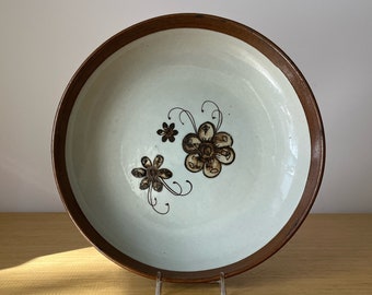 ken edwards veracruz mexico 11" serving bowl, brown flowers hand painted tonala pottery