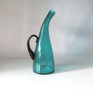 blenko glass aqua bent neck decanter #948, winslow anderson