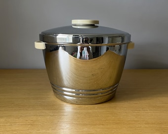 vintage chrome thermos ice bucket with bakelite accents, art deco style