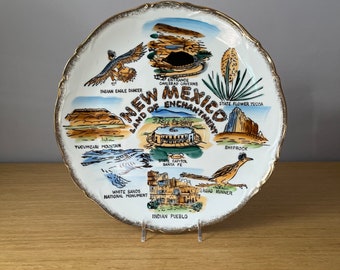 assiette souvenir vintage nouveau-mexique, kitsch du sud-ouest