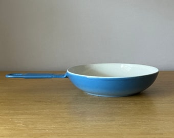 vintage enamel on cast iron pan, blue ombre skillet