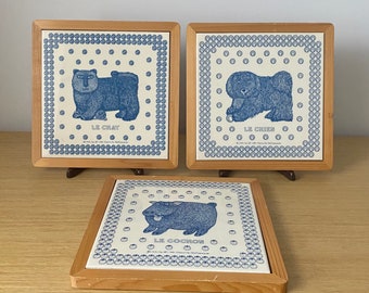 taylor and ng french animals blue trivet / framed tile, your choice