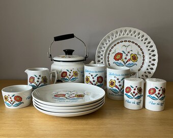 vintage mid century berggren of sweden kitchen set, dishes and serving