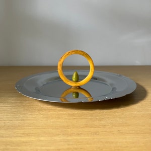 vintage mid century chrome tray with bakelite handle, art deco style