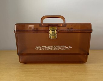 vintage amber plastic sewing box