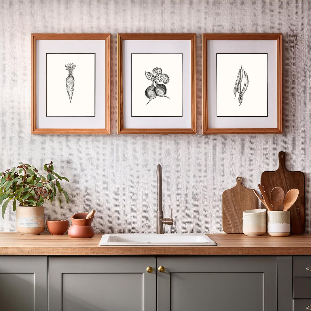 Caterease Kitchen Beo Prints Rustic Vegetable Kitchen Prints | 3-piece Wall Art | Carrot, Beets ...