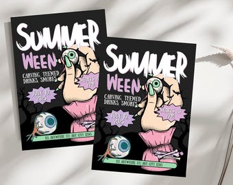 Summerween Party Invitation, Spooky Summer Halloween Invite, Costume Party Digital Download, Editable Canva Template