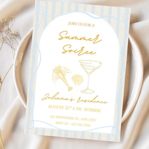Summer Soirée Invitation, Hand Drawn Drinks Party Invite, Editable Evening Evite Template, Summer Celebration Printable