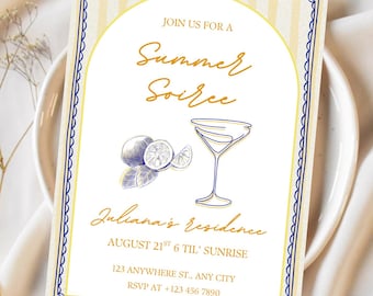 Invito per una serata estiva: invito per una festa con drink disegnato a mano (download digitale, 5x7 pollici)