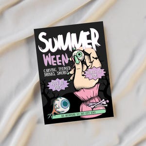 Summerween Party Invitation, Spooky Summer Halloween Invite, Costume Party Digital Download, Editable Canva Template image 1