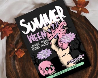 Summerween Party Invitation: Spooky Halloween Canva Template (Digital Download)