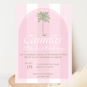 Editable Beach Club Birthday Invitation, Printable Bungalow Theme Birthday Bash Party Invite, Palm Beach Party, Summer Invite