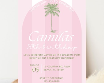 Beach Club Birthday Invitation: Editable Palm Theme Party (Digital Download)