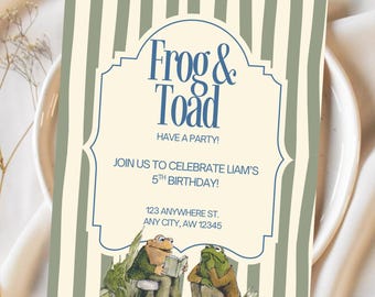 Editable Frog and Toad Birthday Invitation Template | Vintage Storybook Party Invite | Canva Editable Kids Birthday Invite | Printable
