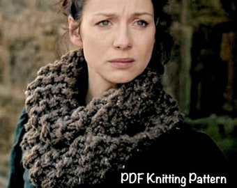 PDF Knitting Pattern Claire's Cowl Outlander, 2 patterns, Chunky Knit Infinity Scarf Cowl