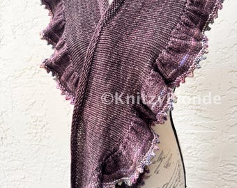 READY to SHIP, Outlander Ruffle Shawl, Hand Knit, Mauve Luxe Wool, Sontag Shawl