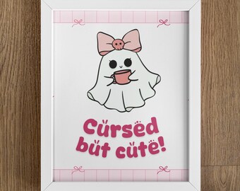 Verflucht aber süß Poster | Pastel Goth Wandkunst | Kawaii Geist Dekor | Süßer Geist Print | Gruselige Kawaii Kunst