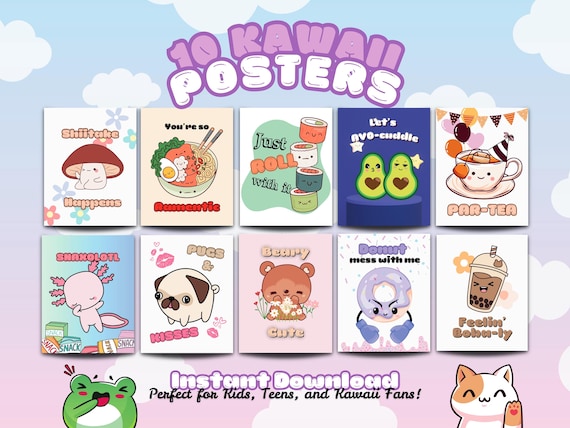 Printable Kawaii Wall Art | Funny Pun Posters for Adults, Kids, Teens & Nursery Decor – Digital Download Gift for Kawaii Fans or Playroom