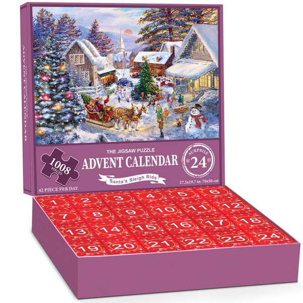 Advent Calendar 2023 Jigsaw Puzzles for Kids Adults,24 Box Christmas Puzzle Countdown Calendar,Funny Christmas Game Gift,Santa's Sleigh Ride