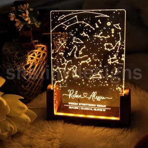 Mapa estelar personalizado por fecha, lámpara con gráfico de constelaciones personalizado, placa acrílica con impresión de mapa personalizada, regalo de aniversario único, regalo para él