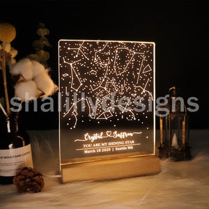 Veilleuse carte des étoiles personnalisée, carte des étoiles par veilleuse date, carte des étoiles cadeau pour les couples, cadeau pour couples gravé, carte des étoiles par veilleuse date