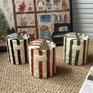 Hand-Painted Striped Ceramic Travel Mug: Unique Coffee Cup Gift