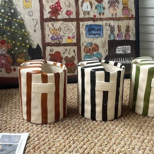 Hand-Painted Striped Ceramic Travel Mug: Unique Coffee Cup Gift