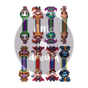 Chibi style superhero magnetic bookmarks