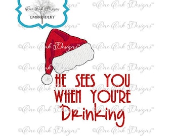 Santa Christmas Drinking Embroidery Design dst / exp / jef / pes / vip / VP3 / XXX / HUS Fits 4x4 hoop