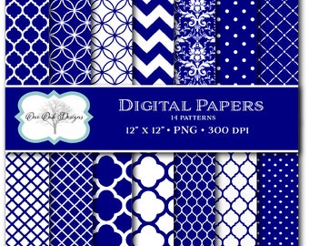 Blue Digital Paper Collection Chevron Quatrefoil Damask Lattice Polka Dot for scrapbook papers Cricut Cameo