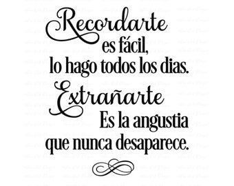 Recordarte Memorial Quote Remembering You Spanish SVG File, dxf, png for Cameo Cricut & other electronic cutting machines