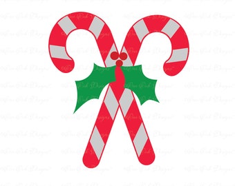 Crossed Candy Canes with Holly and Berries SVG DXF PNG for Silhouette Cameo Cricut & other electronic cutters