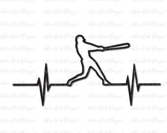 Baseball Player EKG Heartbeat SVG File svg / dxf / pdf / png / jpg for Cricut , Cameo, and other electronic cutting  machines