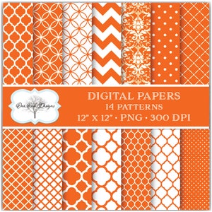 Digital Background Paper Orange Collection Patterns Chevron Quatrefoil Lattice Polka Dot etc for Cameo Cricut  Scrapbooking Card Making