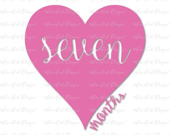 Heart Baby Birthday Month 7 SVG DXF PNG for Cameo Cricut & other electronic cutters