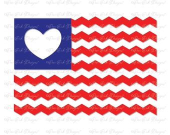 American Flag Heart Chevron Flag Cut File SVG / DXF / png / jpg / pdf  SVG File for Cameo for Cricut & other electronic cutters