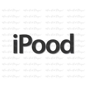 May include: Black and white text logo that reads "iPod".