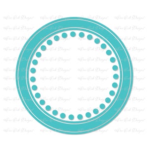 May include: A turquoise blue circle frame with a dotted border. The frame is perfect for adding a decorative touch to your crafts.