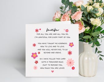 Carte poème maman pour la fête des mères, carte de fête des mères Love You maman, cartes fête des mères pour maman, joyeuse fête des mères, cadeau fête des mères pour maman, poème