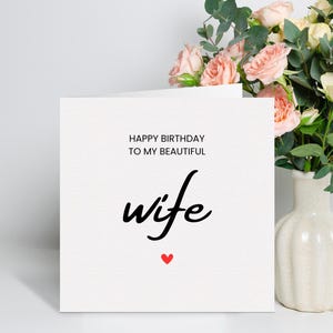 Feliz aniversário para minha linda esposa - Cartão de aniversário personalizado para ela - Saudação personalizável com opção de mensagem impressa - Feito à mão